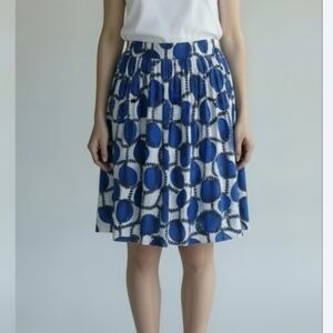 Kate Spade New York Circle Print Skirt 6 Blue White Elastic Waist A-Line Cotton